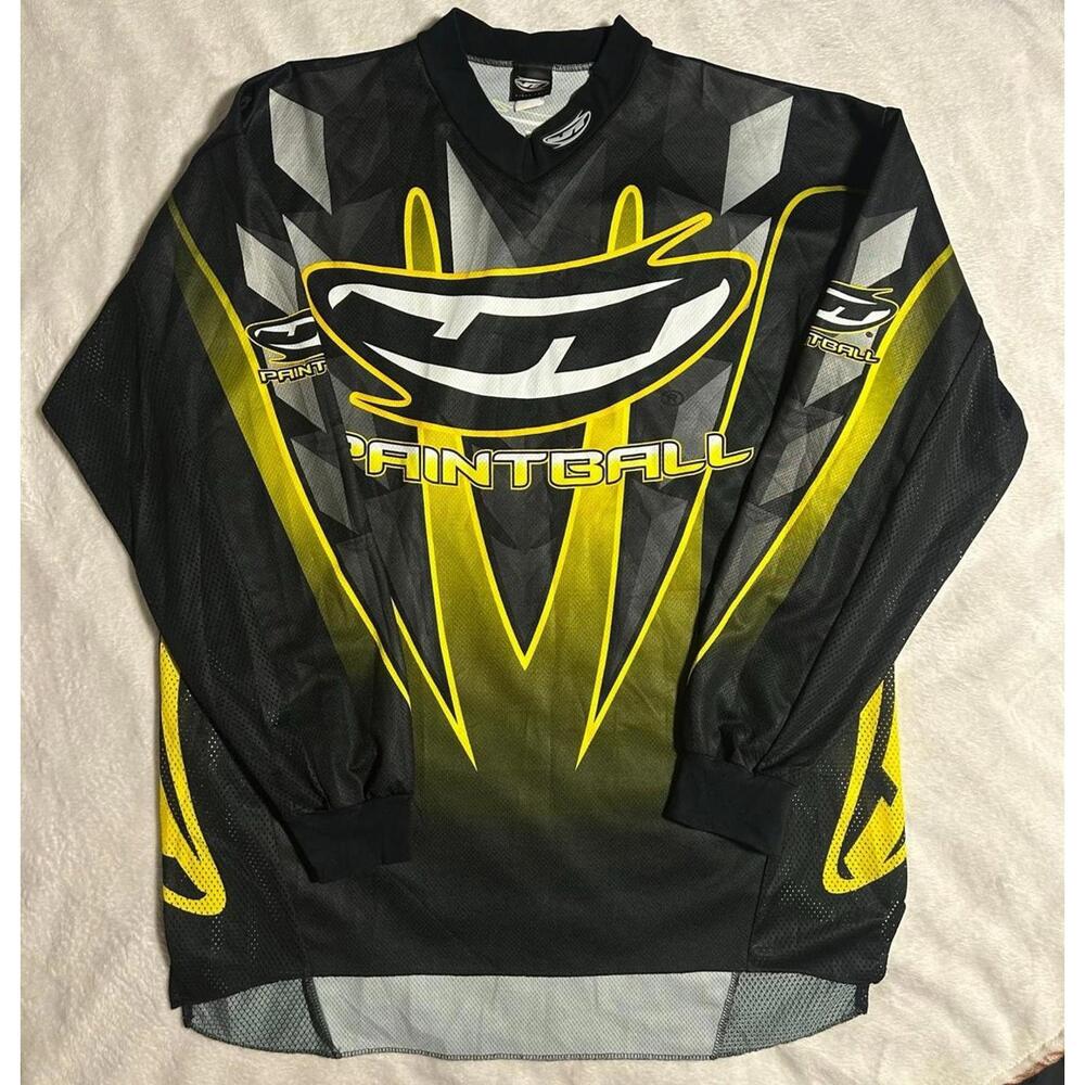 Vintage Y2K JT Racing Paintball Jersey Yellow & Black AOP Size XL